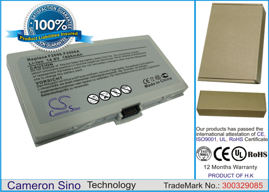 HP OmniBook 500 OmniBook 500B OmniBook 510 OmniBook 5000 OmniBook 5100 Pavilion XU155 Pavilion ZU175 Pavilion ZU1155 Pavilion ZU1175 akku 1800 mAh