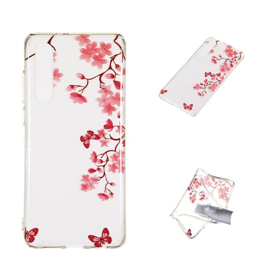 Huawei P30 printti kuosi suojakotelo - Punaiset Kukat ja Perhoset