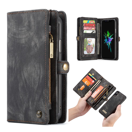 iPhone Xr CASEME 2in1 monitoimi lompakko suojakotelo magneetti suojakuorella - Harmaa