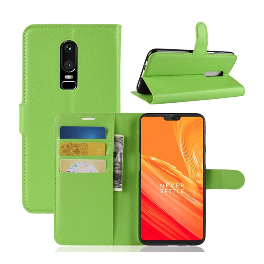 Oneplus 6 Liitsihedelmän Jyvä PU Nahka Lompakko Kuori - Vihreä