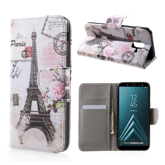 Samsung Galaxy A6 Kuvallinen PU Nahka Seisova Lompakko Kuori - Eiffel Torni