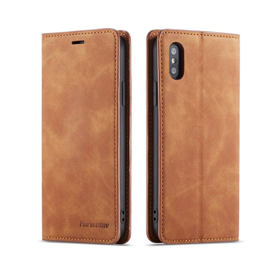 iPhone XS FORWENW pehmeä synteetti nahkainen lompakko suojakotelo - Ruskea
