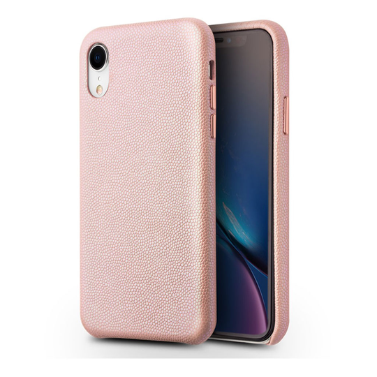 iPhone Xr QIALINO delicate liitsihedelmä jyvä rakenteinen aito nahkainen muovi suojakuori - Pinkki