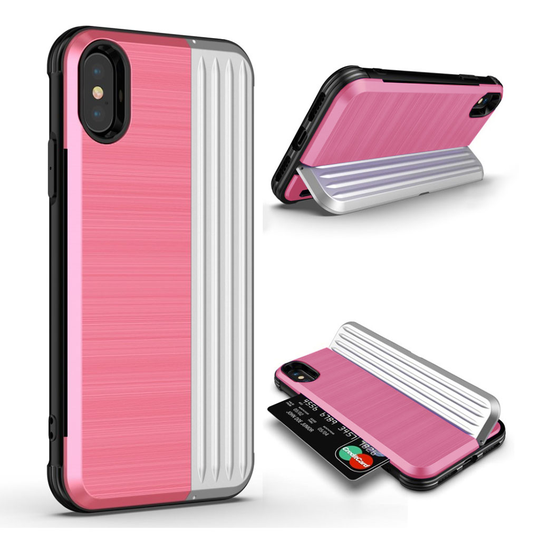 iPhone Xs Max ANGIBABE hybriidi muovinen takasuoja kuori salaisella kortti paikalla - Pinkki/ Hopea