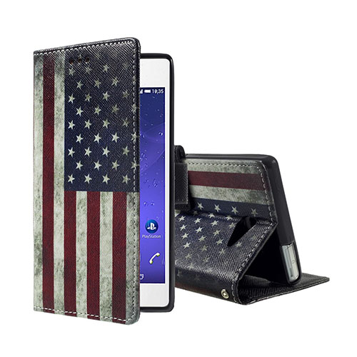 Moberg Sony Xperia M2 Aqua Nahkakotelo Standillä - Vanhanaikainen Amerikan Lippu