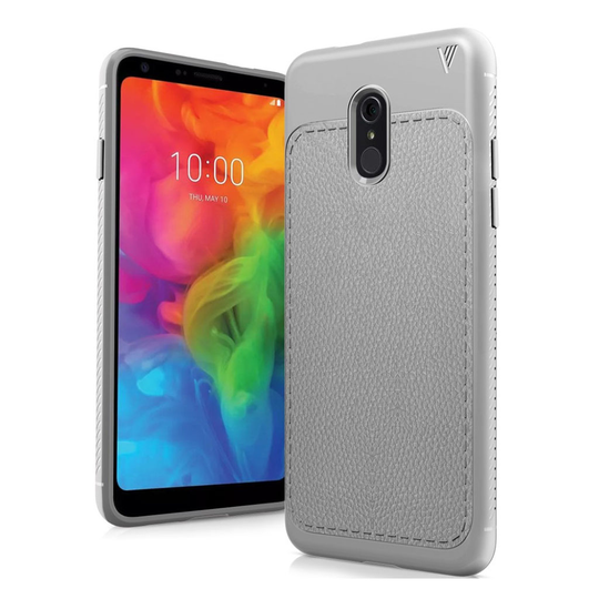 LG Q7 IVSO Gentry PU Nahka Pinnoitettu TPU Muovi Takasuoja Kuori - Harmaa