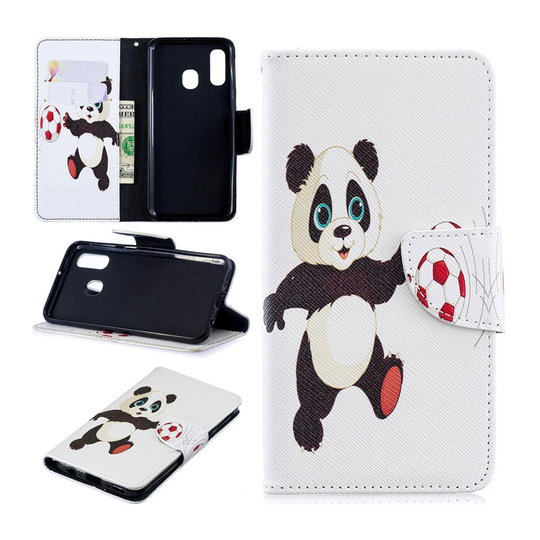 Samsung Galaxy A40 pattern leather case - Panda Playing Football