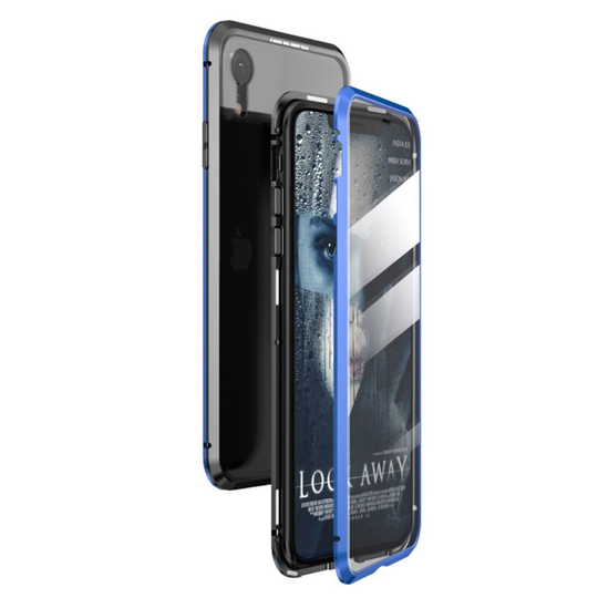 iPhone Xr magneettinen absorptio lasi suojakotelo - Musta / Sininen