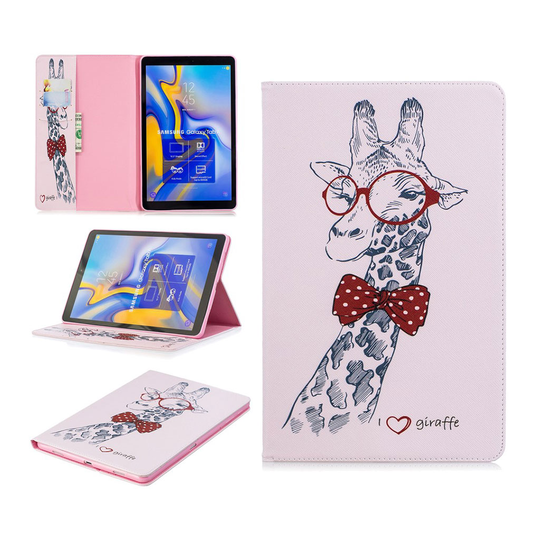 Samsung Galaxy Tab A 10.5 kuviollinen seisova mallinen synteetti nahkainen suojakotelo missä kortti paikat - Kirahvi Rilleillä