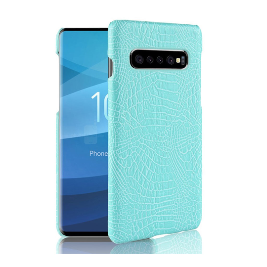 Samsung Galaxy S10 Plus krokotiilinnahan tuntuinen nahkainen Suojakotelo - Sinivihreä