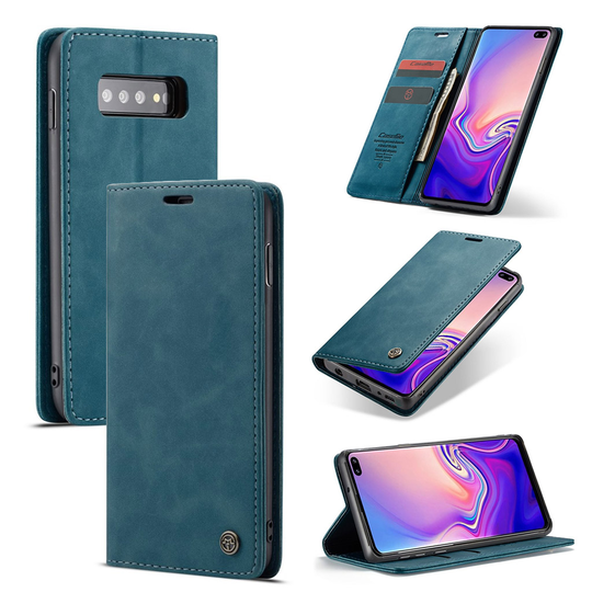 suojakoteloME Samsung Galaxy S10 Plus auto-absorbed nahkainen flip suojakotelo - Sininen