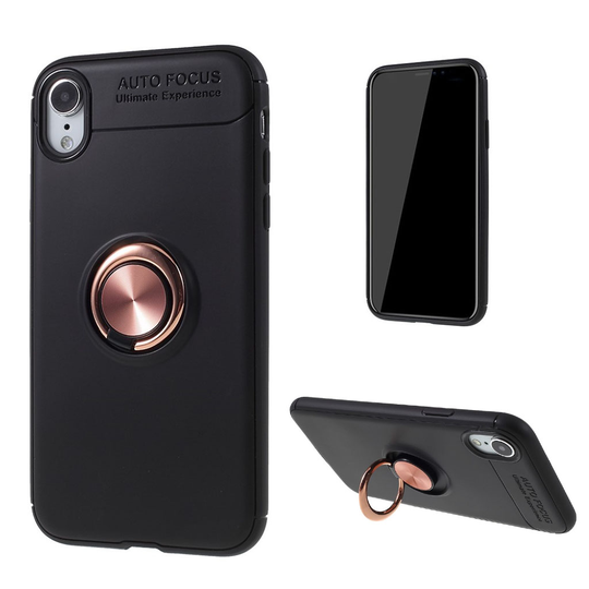 iPhone 9 Metalli Sormirenkaalla Varustettu Muovinen Takasuoja Kuori - Musta/ Ruusu Kulta
