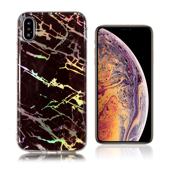 iPhone Xs Max Värikäs laaseri marmori kuviollinen silikooni muovinen takasuoja kuori - Musta