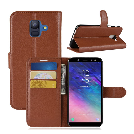 Samsung Galaxy A6 Liitsihedelmän Jyvä PU Nahka Lompakko Kuori - Ruskea