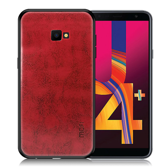 Samsung Galaxy J4 Plus (2018) MOFI synteetti nahka pinnoitettu hybriidi muovinen takasuoja kuori - Punainen