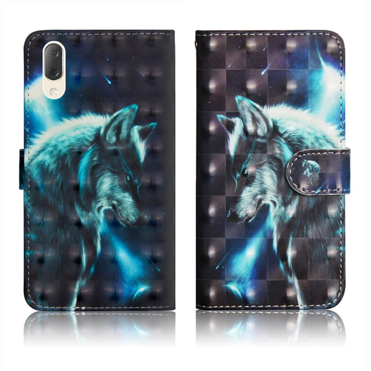 Sony Xperia L3 kuviollinen décor nahkainen suojakotelo - Susi
