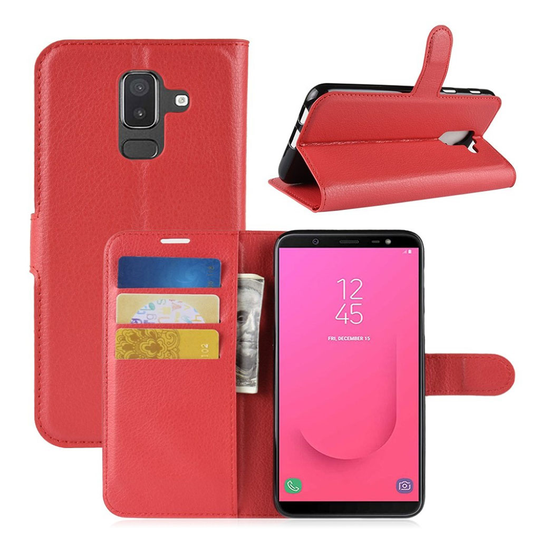 Samsung Galaxy J8 (2018) Liitsihedelmän Jyväinen PU Nahkainen Lompakko Suoja Kuori - Punainen