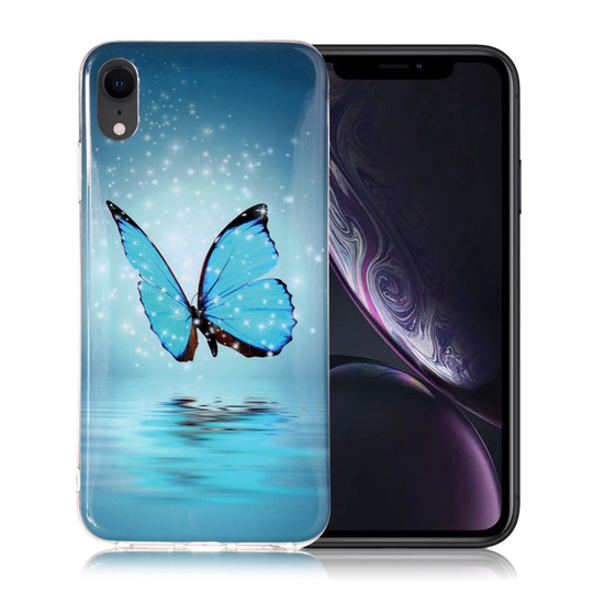iPhone 9 Valoisa Kuviollinen Pehmeä Muovinen Takasuoja Kuori - Sininen Perhonen