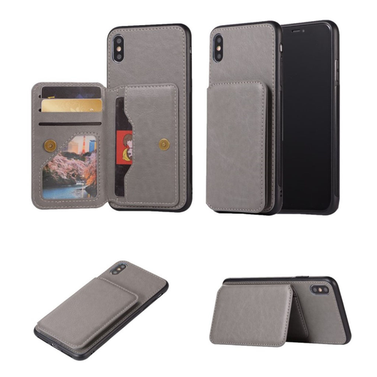 iPhone XS retro tyylinen synteetti nahka pinnoitettu muovinen suojakuori kortti paikoilla - Harmaa