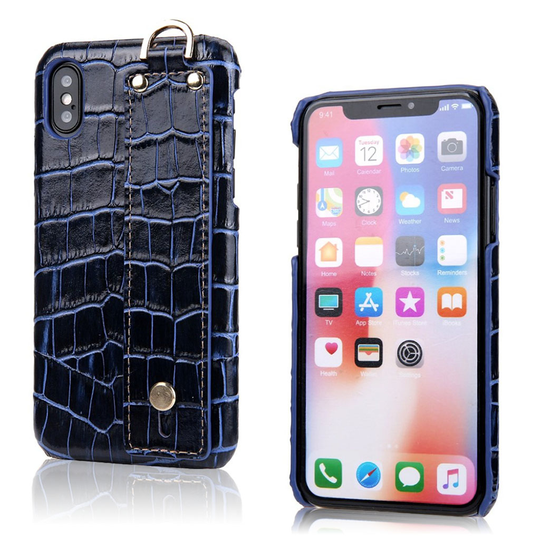 iPhone Xs Max krokotiili iho rakenteinen aito nahka pintainen muovi suojakuori - Sininen
