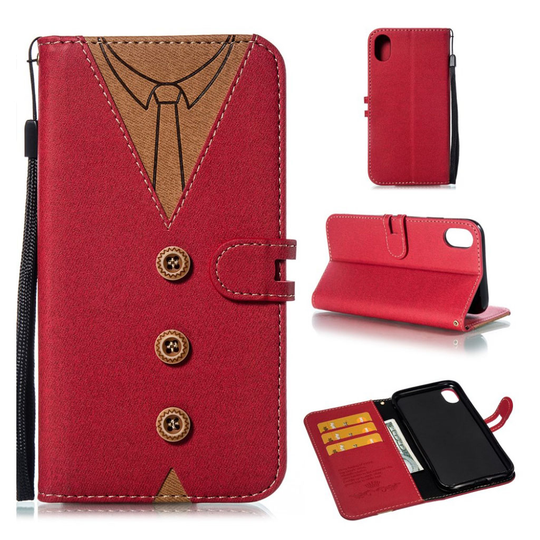 iPhone Xr imprint men tie décor leather flip case - Red