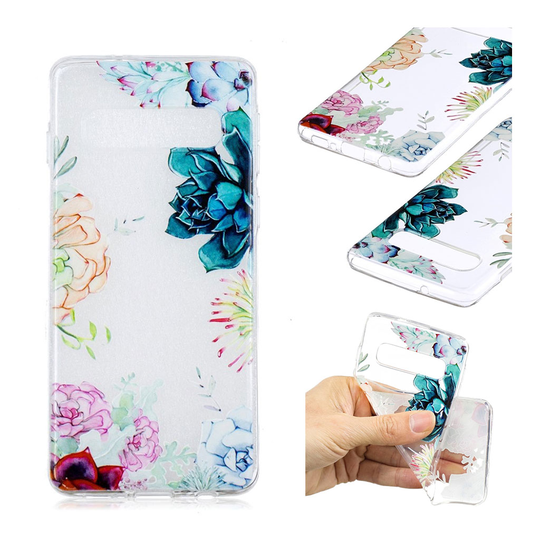 Samsung Galaxy S10 Plus kuosillinen pehmeä suojakotelo - Värikäs Kukat