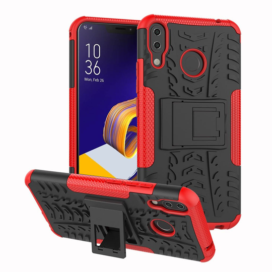 Asus ZenFone 5Z (ZS620KL) Anti-slip PC ja Silikooni Hybriidi Takasuoja Kuori - Punainen