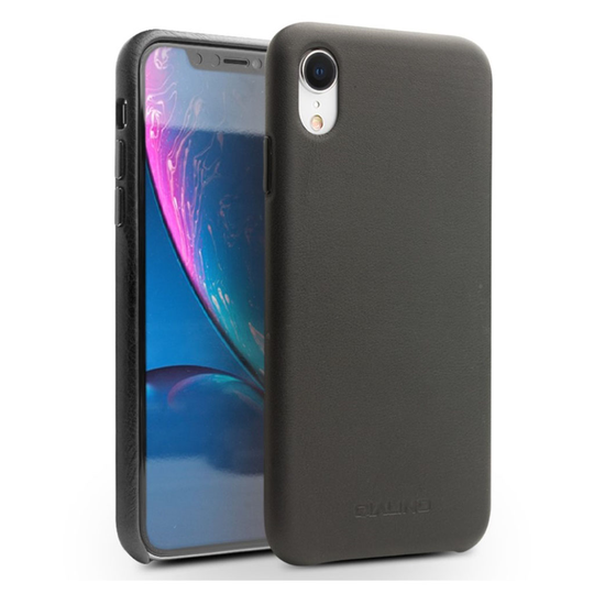 iPhone XS QIALINO kova muovinen aidolla nahalla pinnoitettu takasuoja kuori - Musta