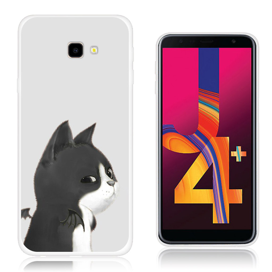 Samsung Galaxy J4 Plus (2018) kuviollinen taivutettava silikoon takasuoja kuori - Musta Kissa