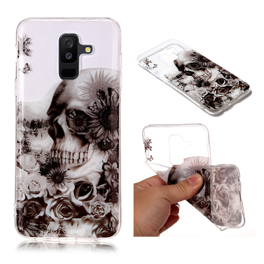 Samsung Galaxy A6 Plus (2018) IMD Kuviollinen Muovinen Joustava Takasuoja Kuori - Kukat Ja Pääkallo