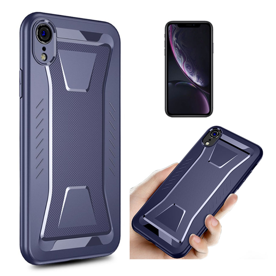 iPhone Xr IPAKY iskukestävä hybriidi muovinen takasuoja kuori X-kuviolla - Sininen