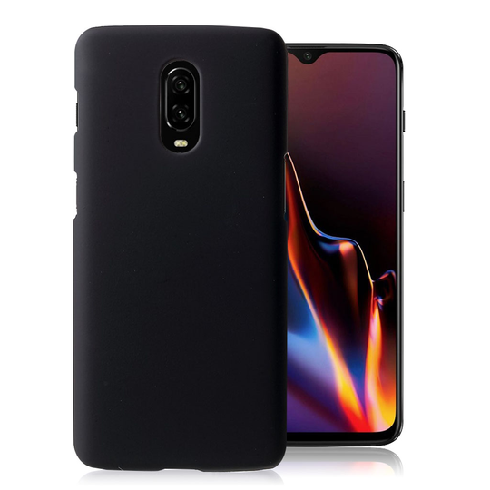 OnePlus 6T matta pintainen liukuestoinen silikooni pinnoitettu kova muovinen takasuoja kuori - Musta