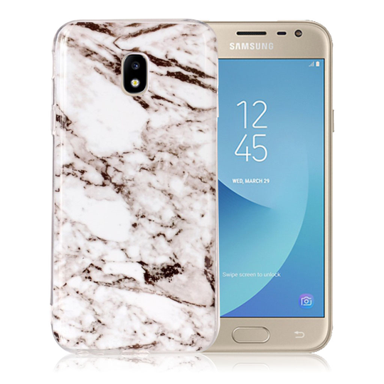 Samsung Galaxy J3 (2017) Marmori Rakenne TPU Pehmeä IMD Kuvallinen Takasuoja Kuori - Valkoinen/ Ruskea