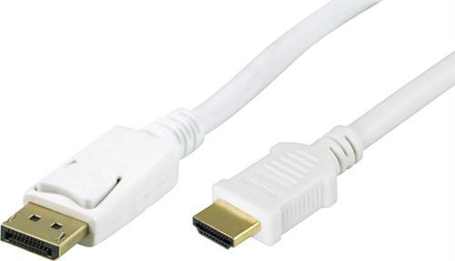 DisplayPort - HDMI Monitorikaapeli, ääni Mukana, Uros - Uros, 2m, Valkoinen.