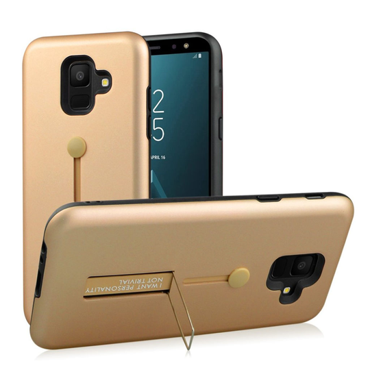 Samsung Galaxy A6 (2018) Silikooni Ja Muovi Hybriidi Takasuoja Kuori Jalkatuella - Ruusu Kulta