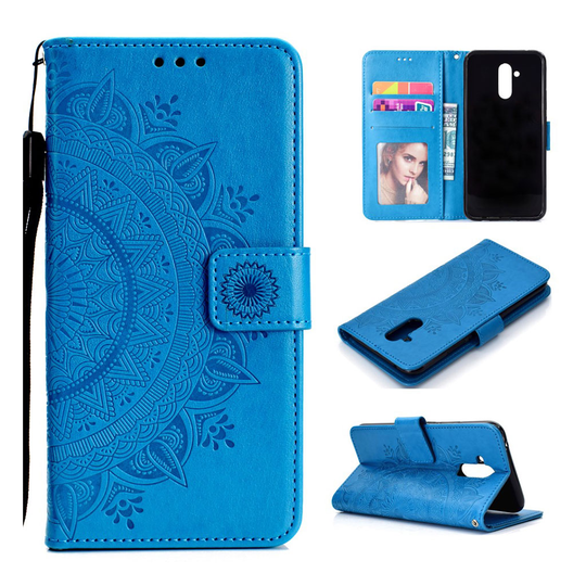 Huawei Mate 20 Lite toteemi printti kuviollinen synteetti nahkainen lompakko suojakotelo - Sininen