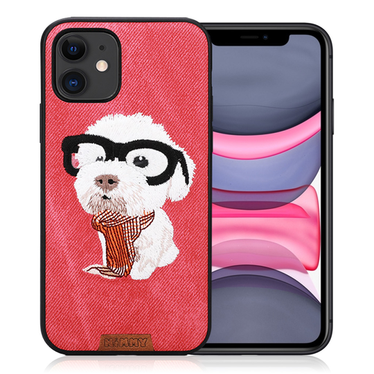 Nimmy Cute Pet iPhone 11 Embroidered Cover - Red