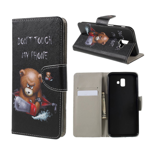 Samsung Galaxy J6 Plus (2018) kuviollinen lompakko suojakotelo synteetti nahasta - Do not Touch My Phone Nalle