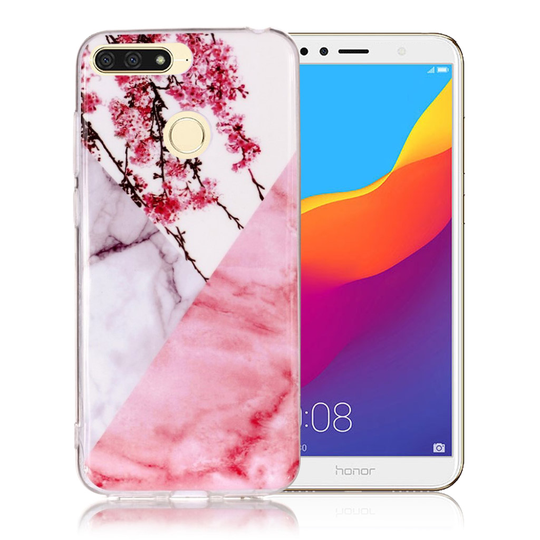 Huawei Honor 7A Marmori IMD Kuviollinen Pehmeä Muovinen Takasuoja Kuori - Pinkki/ Kukka