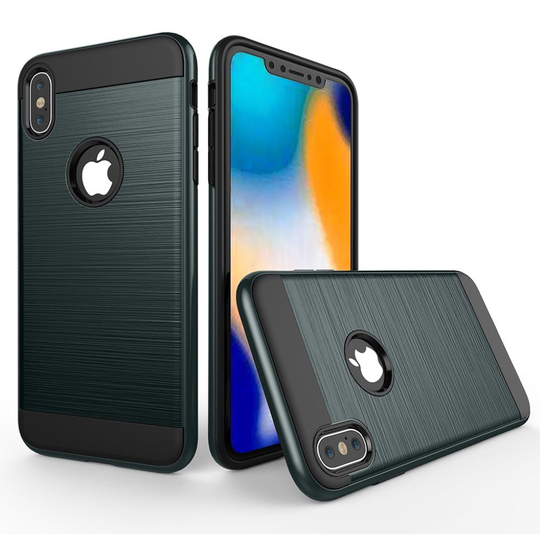 iPhone 9 Hybriidi Muovinen Kova Harjattu Pintainen Takasuoja Kuori - Tumman sininen
