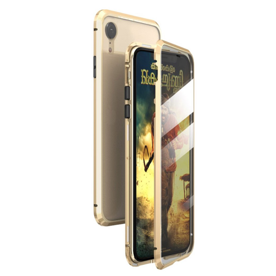 iPhone Xr magneettinen absorptio lasi suojakotelo - Kulta