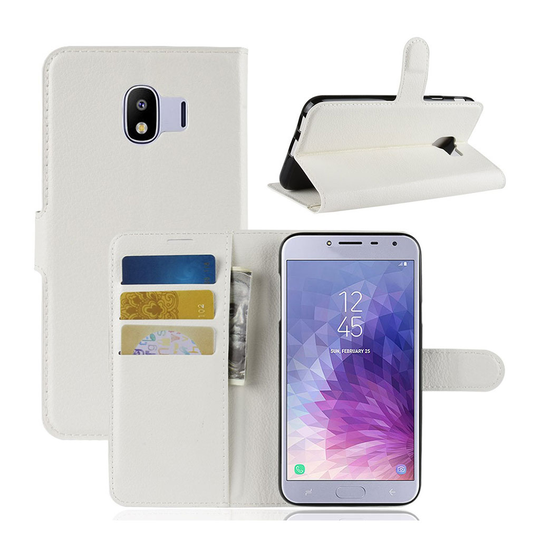 Samsung Galaxy J4 (2018) litsi tuntuinen nahkainen flip suojakotelo - Valkoinen
