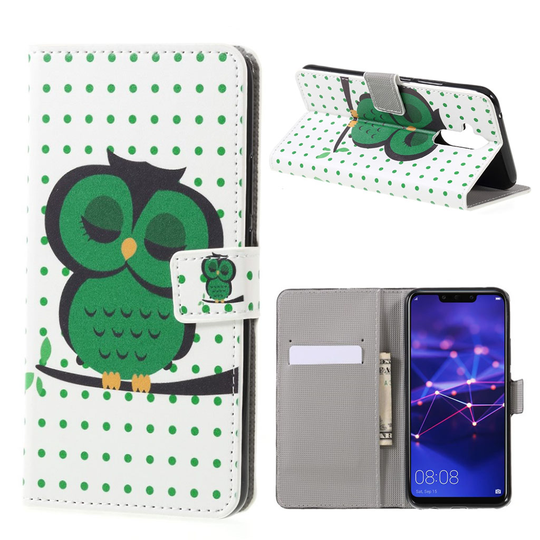 Huawei Mate 20 Lite kuviollinen synteetti nahkainen lompakko suojakotelo - Nukkuva Pöllö