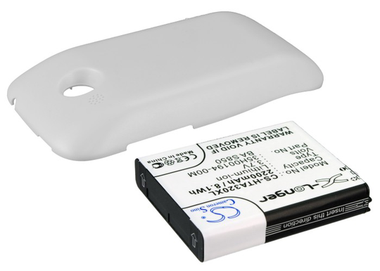 HTC Desire C A320E Extended With White Color Back Cover yhteensopiva akku - 2200mAh.