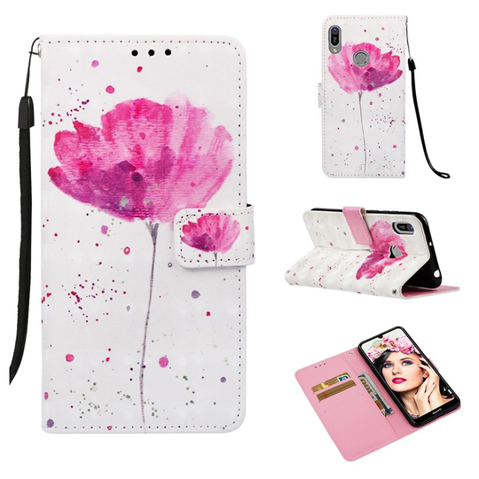 Huawei Y6 2019 kuosi nahkainen suojakotelo - Punainen Kukka