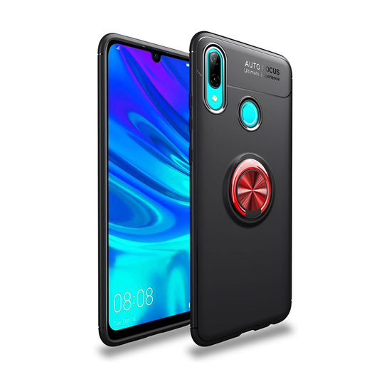 Huawei P Smart 2019 takatuki suojakotelo metalli rengaspidike - Musta / Punainen