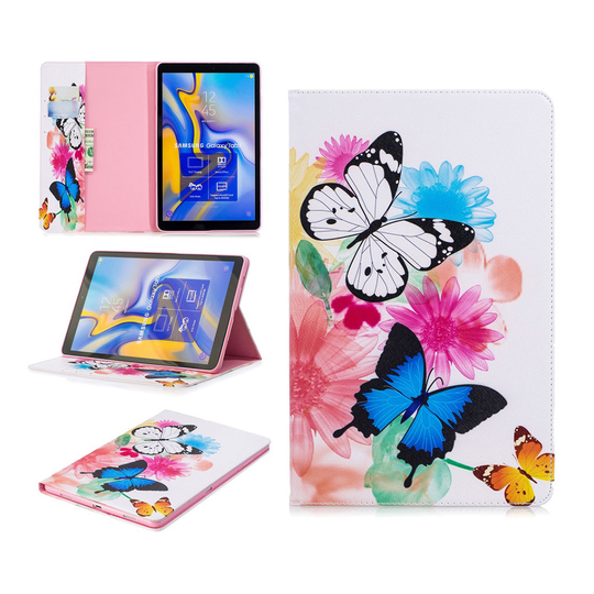 Samsung Galaxy Tab A 10.5 kuviollinen seisova mallinen synteetti nahkainen suojakotelo missä kortti paikat - Kukat ja Perhoset