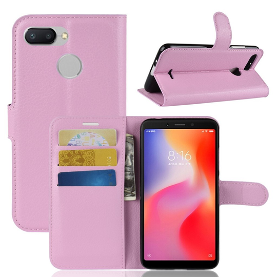 Xiaomi Redmi 6 liitsihedelmä jyvä pintainen synteetti nahkainen lompakko suojakotelo - Pinkki