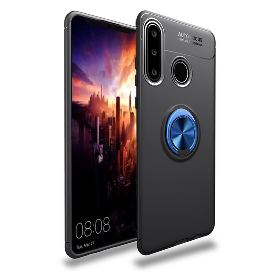 Huawei P30 Lite takatuki suojakotelo rengaspidikkeellä - Musta / Sininen