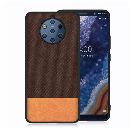 Nokia 9 PureView cloth texture suojakotelo - Kahvi / Oranssi